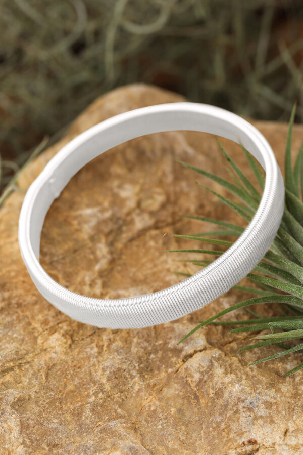 White Stretchy Plated Metal Wide Bangle - Image 6