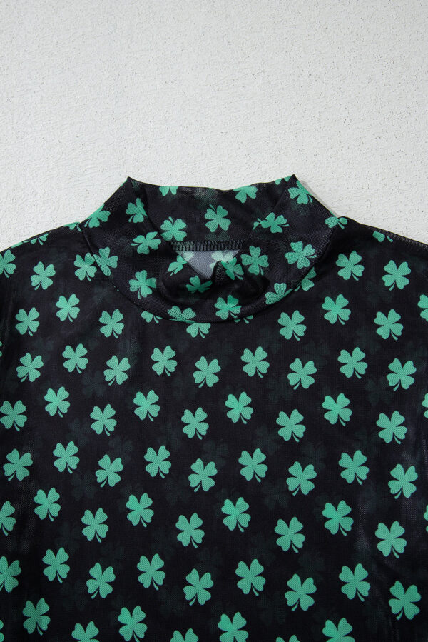 Green St Patrick Shamrock Printed Long Sleeve Mesh Bodysuit - Image 10