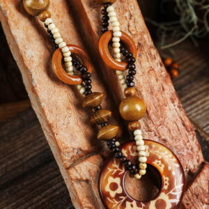 Brown Vintage Beaded Wooden Pendant Necklace