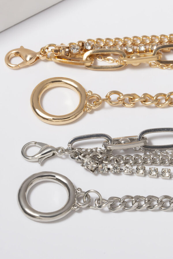 Gold Multi Layered Rhinestone Chain Bracelet Set - Image 5