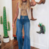 Sail Blue High Waist Button Fly Seamed Raw Hem Flare Jeans - Image 4