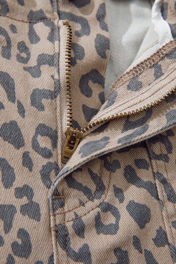 Khaki Leopard Printed Drawstring Waist Pocketed Wide Leg Jeans - Image 9