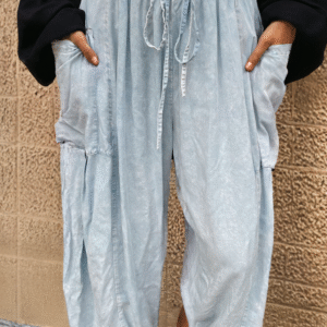 Beau Blue Light Wash Side Pockets Elastic High Waist Wide Leg Oversized Jeans