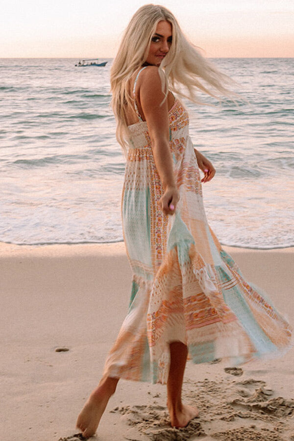 Multicolor Boho Patchwork Print Square Neck Sundress - Image 4