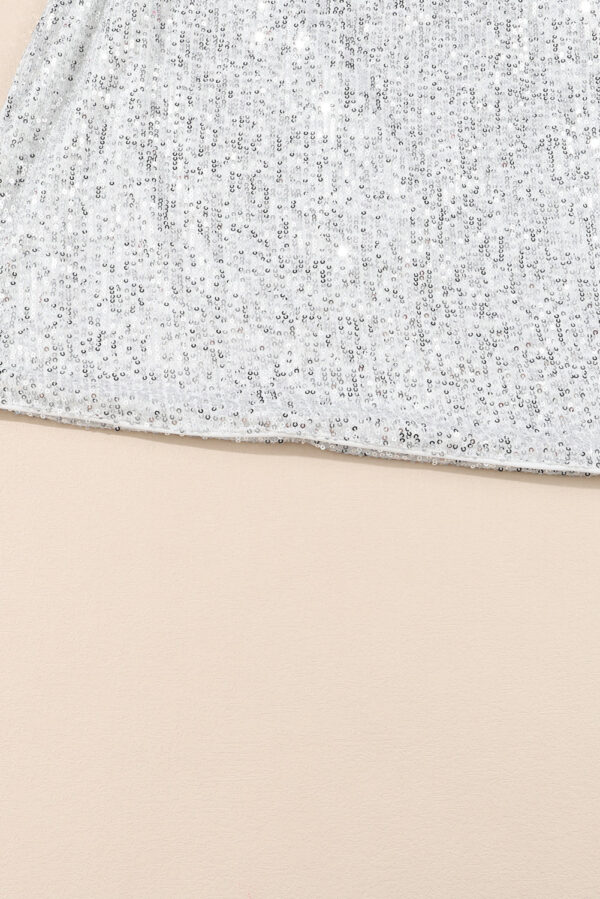 Silvery Sequin Long Sleeve Tie Waist Mini Dress - Image 10
