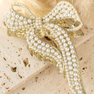 Gold Full Pearl Bow Knot Hair Claw Clip