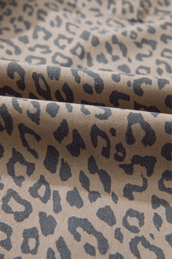Khaki Leopard Printed Drawstring Waist Pocketed Wide Leg Jeans - Image 8