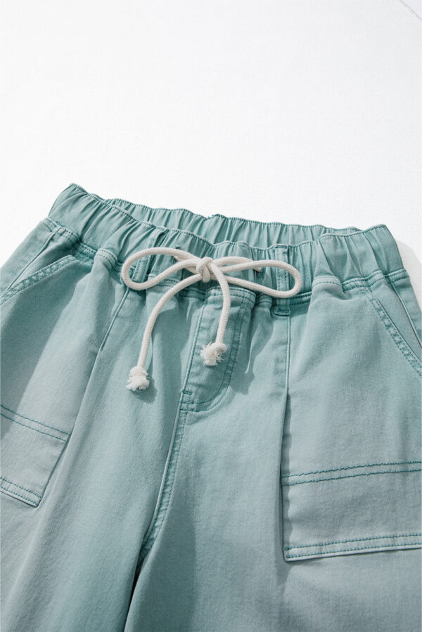 Smoke Green Mineral Wash Drawstring High Waist Wide Leg Jeans - Image 14