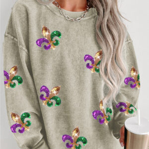 Green Glitter Mardi Gras Symbol Corded Baggy Sweatshirt