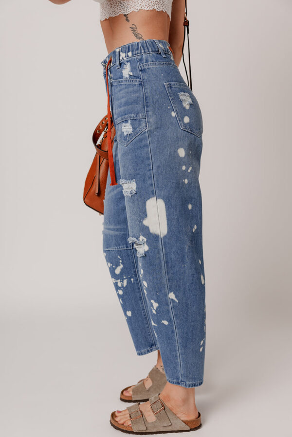 Ashleigh Blue Ripped Splattering Paint Rope Waist Cropped Straight Jeans - Image 3