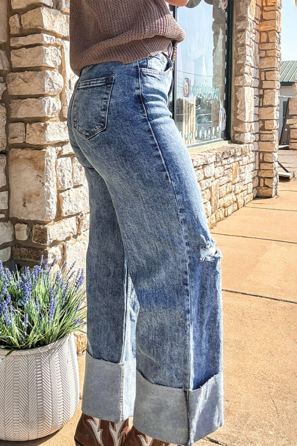 Ashleigh Blue Mineral Wash Bottom Cuff Distressed Wide Leg Jeans - Image 2