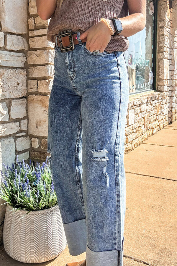 Ashleigh Blue Mineral Wash Bottom Cuff Distressed Wide Leg Jeans - Image 3