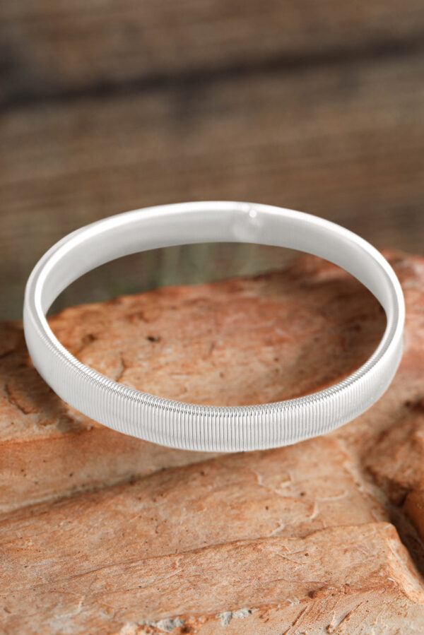 White Stretchy Plated Metal Wide Bangle - Image 4
