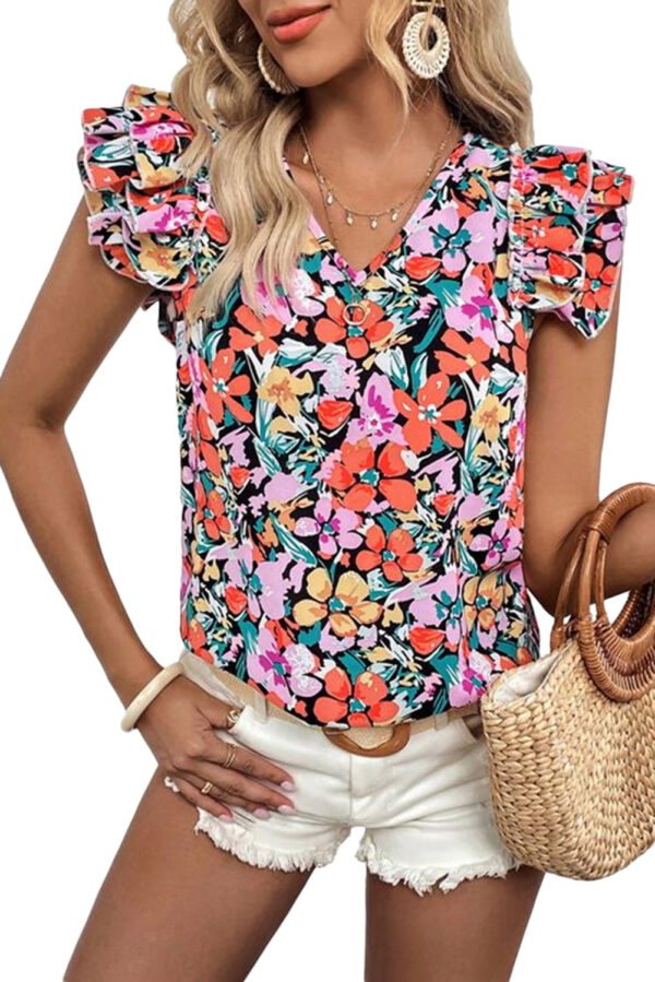 Multicolour Tiered Ruffled Sleeve Floral Blouse - Image 9