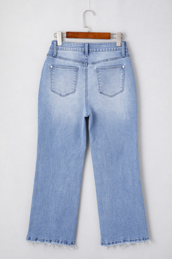 Beau Blue Mineral Wash Raw Hem High Waist Flared Jeans - Image 4