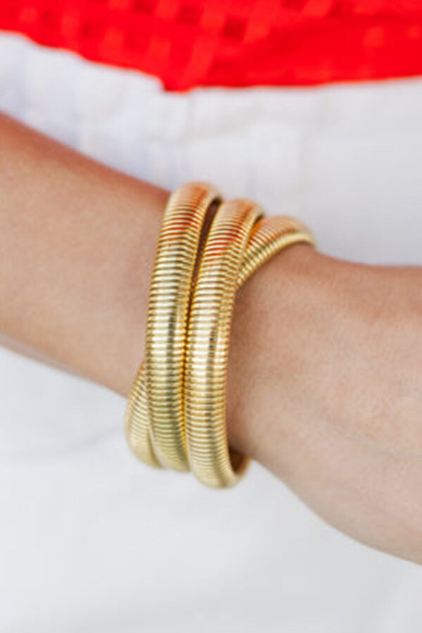 Gold 3 Layers Chunky Alloy Bangle - Image 2