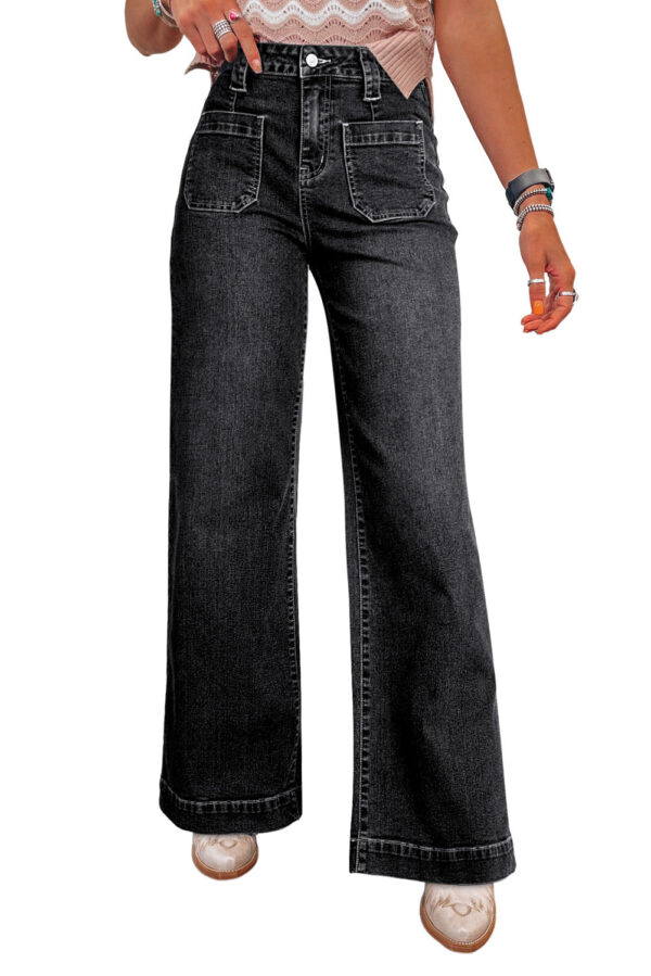 Black Wide Leg Pocketed High Waist Jeans - Image 4