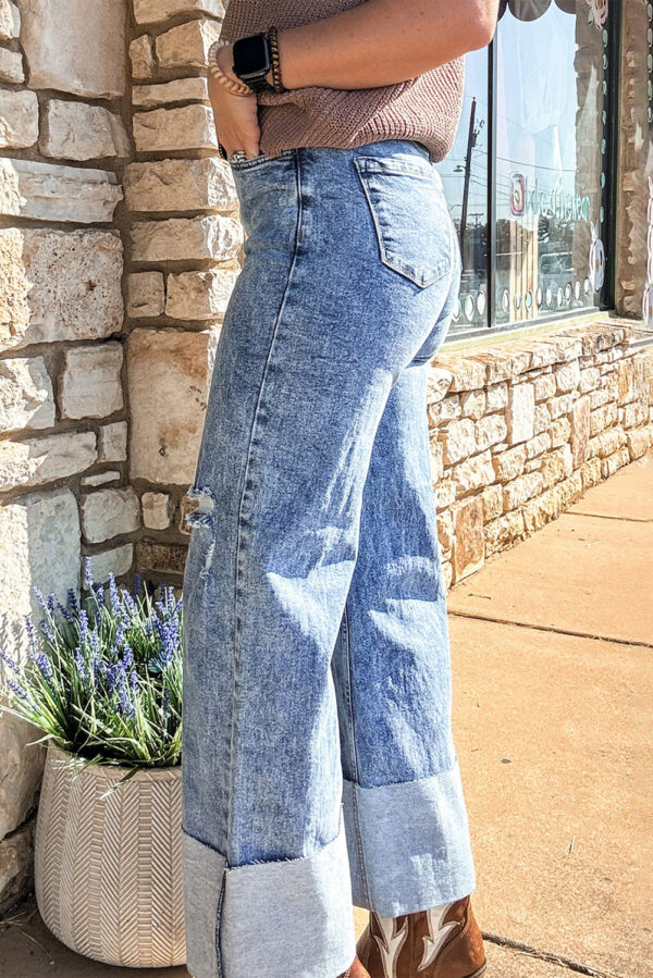 Ashleigh Blue Mineral Wash Bottom Cuff Distressed Wide Leg Jeans - Image 5