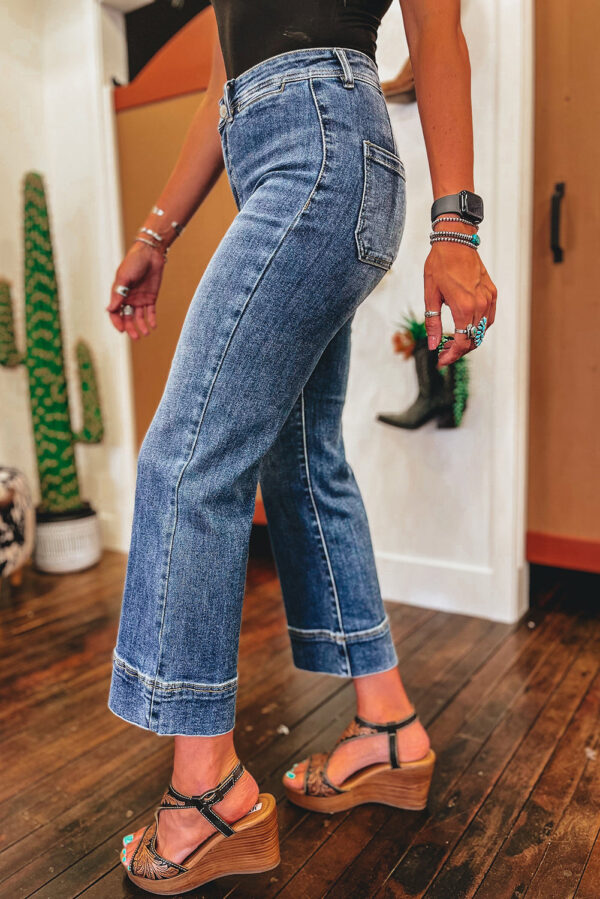 Ashleigh Blue Mineral Wash High Waist Bell Bottom Crop Jeans - Image 2