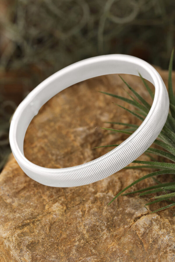 White Stretchy Plated Metal Wide Bangle - Image 5