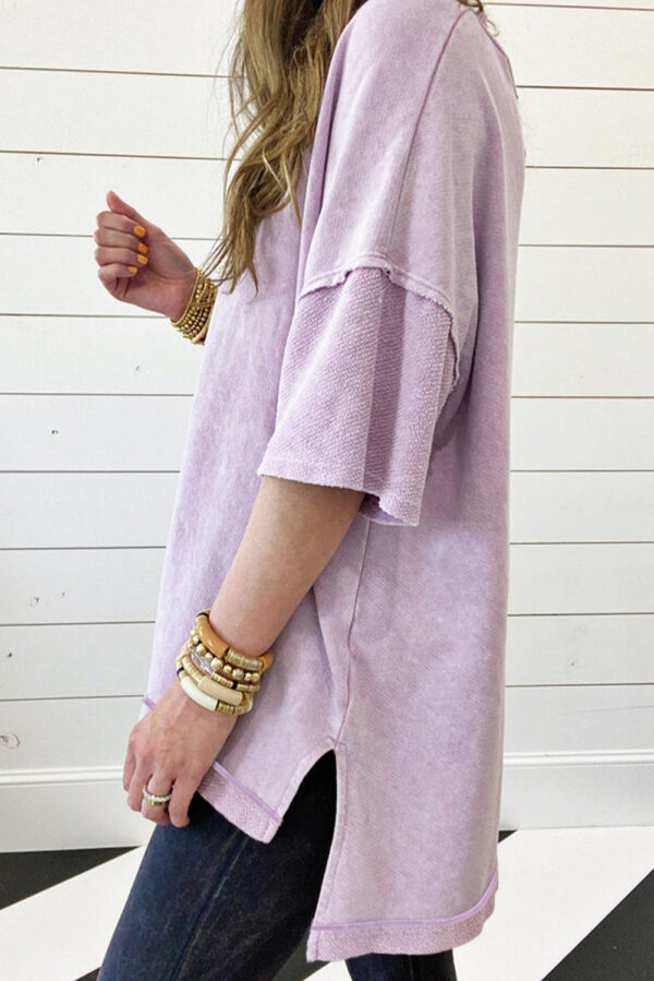 Orchid Petal Mineral Wash Exposed Seam Drop Shoulder Oversized Tee - Image 2