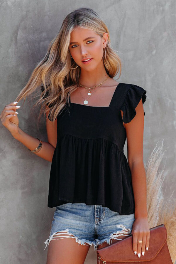 Khaki Flutter Shoulder Babydoll Top - Image 20