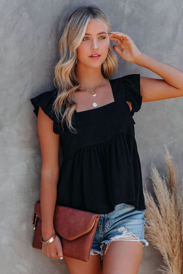Khaki Flutter Shoulder Babydoll Top - Image 21