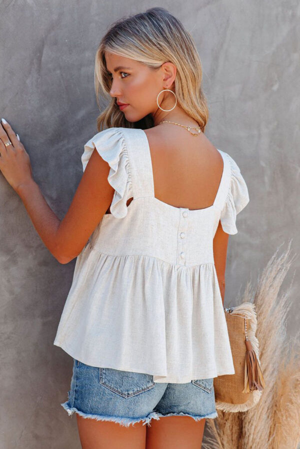 Khaki Flutter Shoulder Babydoll Top - Image 6