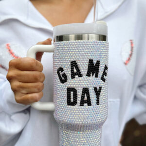 White GAME DAY Rhinestone Handle Large Tumbler 40oz
