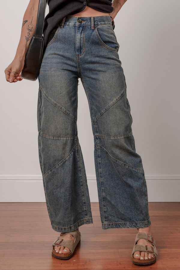 Sail Blue Exposed Stitching Loose Straight High Waist Jeans - Image 5