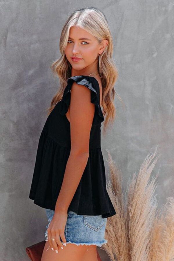 Khaki Flutter Shoulder Babydoll Top - Image 19