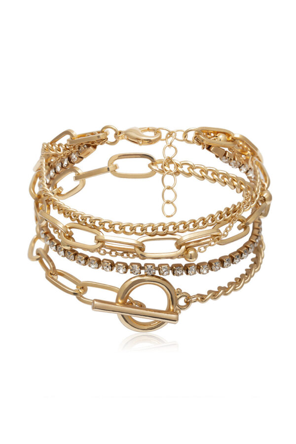 Gold Multi Layered Rhinestone Chain Bracelet Set - Image 6