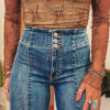 Sail Blue High Waist Button Fly Seamed Raw Hem Flare Jeans - Image 6