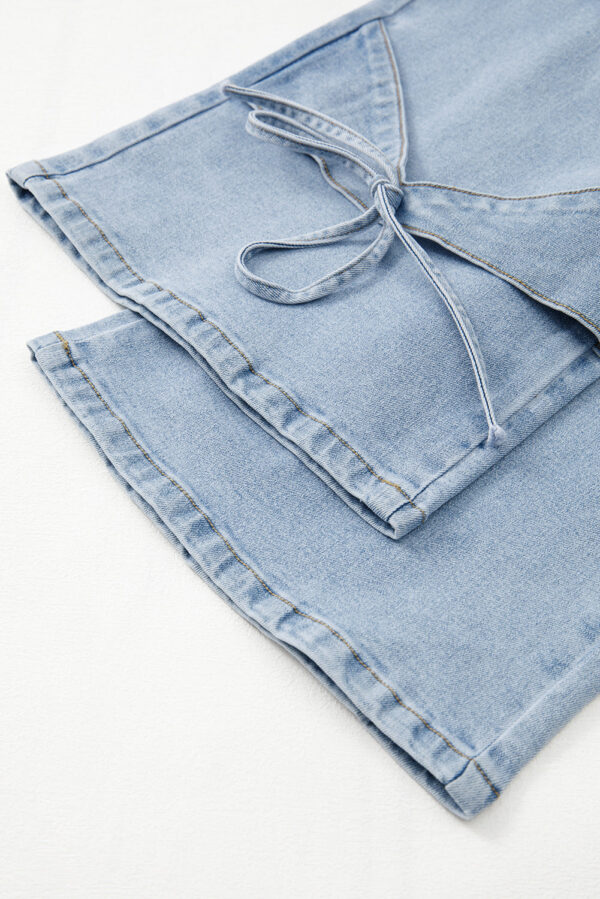 Beau Blue Bowknot Decor Boyfriend Cargo Jeans - Image 7