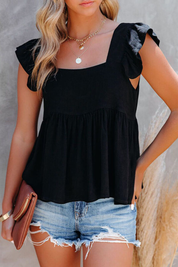 Khaki Flutter Shoulder Babydoll Top - Image 23