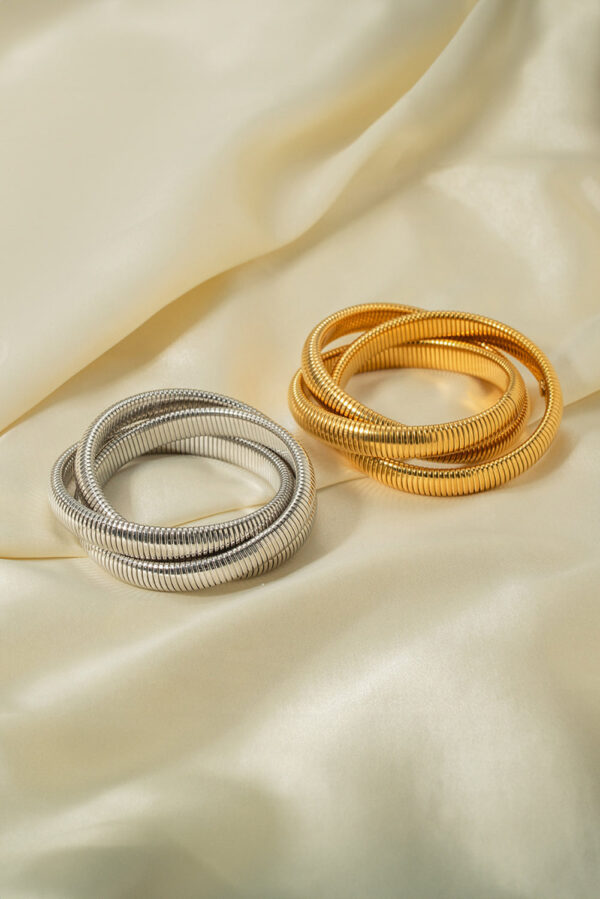 Gold 3 Layers Chunky Alloy Bangle - Image 4