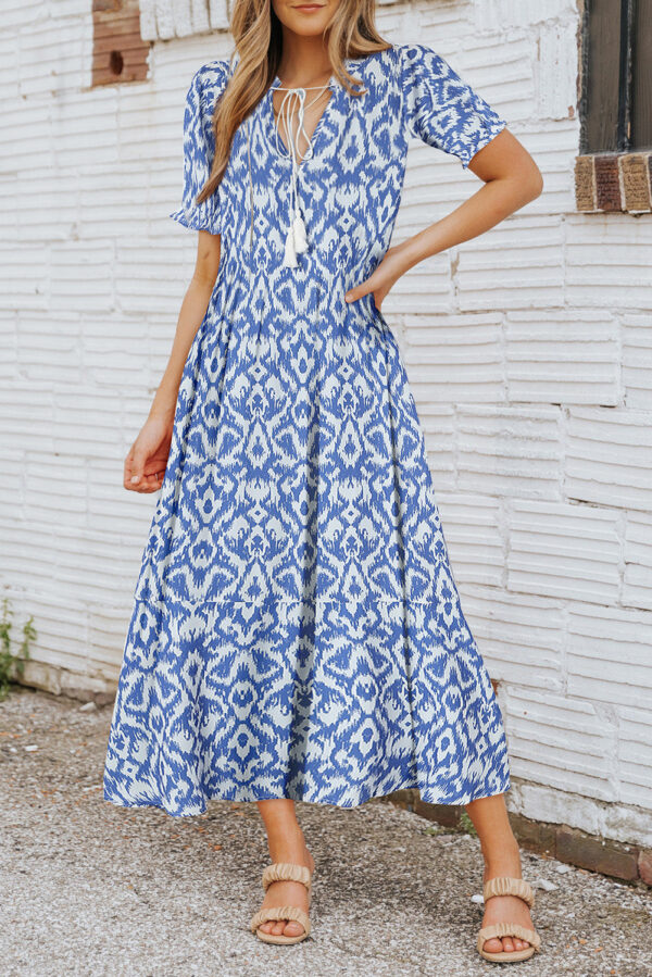 V Neck Casual Geometric Print Maxi Dress - Image 2