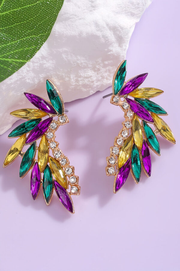 Gold Mardi Gras Rhinestone Crystal Inlay Stud Earrings - Image 4