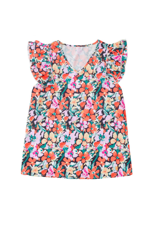 Multicolour Tiered Ruffled Sleeve Floral Blouse - Image 10