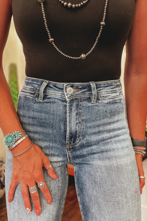 Ashleigh Blue Mineral Wash High Waist Bell Bottom Crop Jeans - Image 5