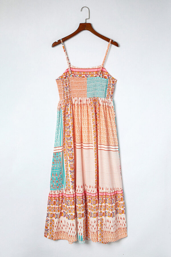 Multicolor Boho Patchwork Print Square Neck Sundress - Image 9