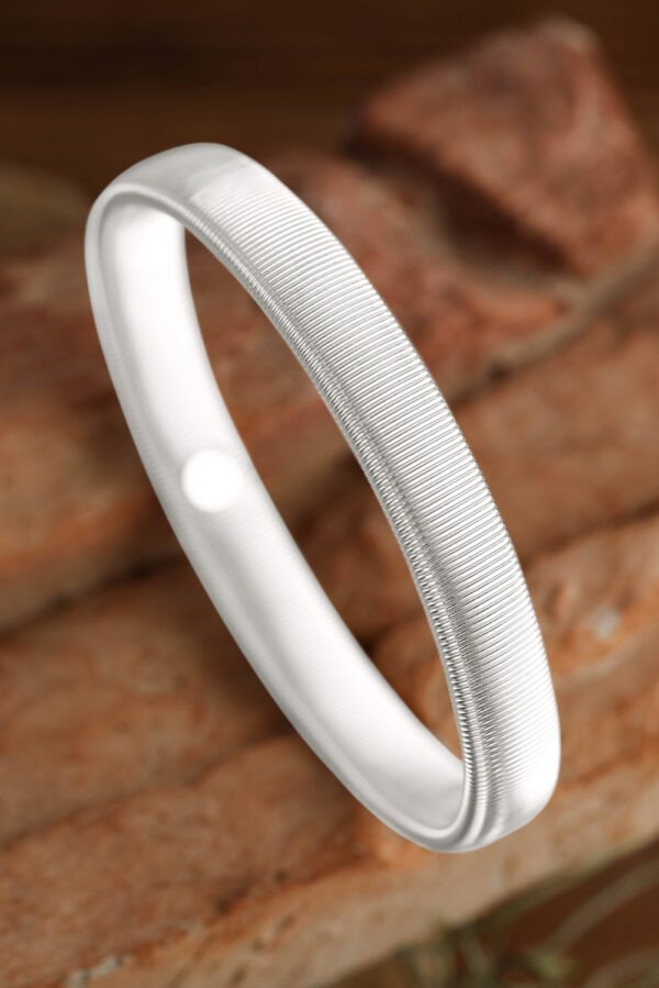 White Stretchy Plated Metal Wide Bangle - Image 2