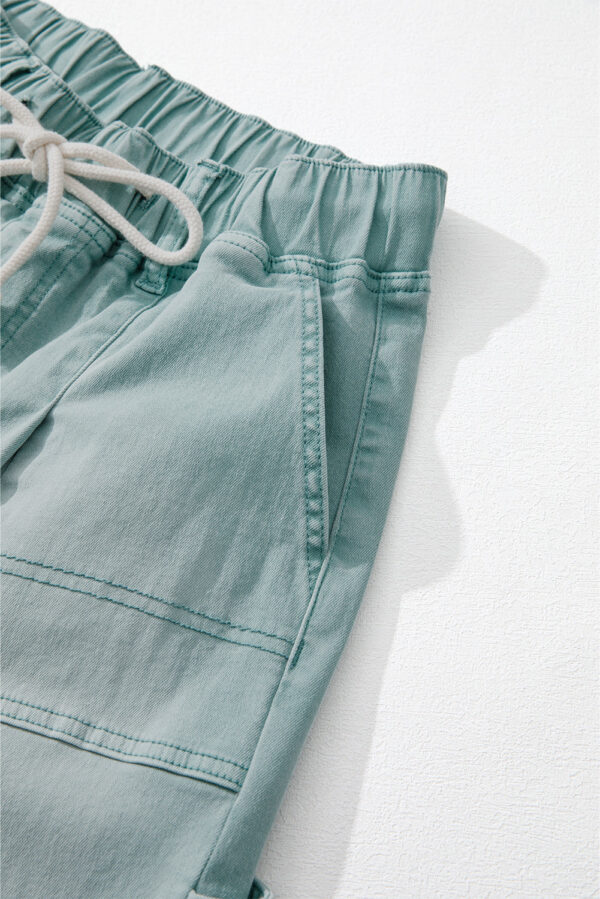 Smoke Green Mineral Wash Drawstring High Waist Wide Leg Jeans - Image 12