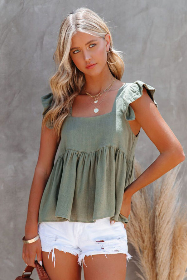 Khaki Flutter Shoulder Babydoll Top - Image 14