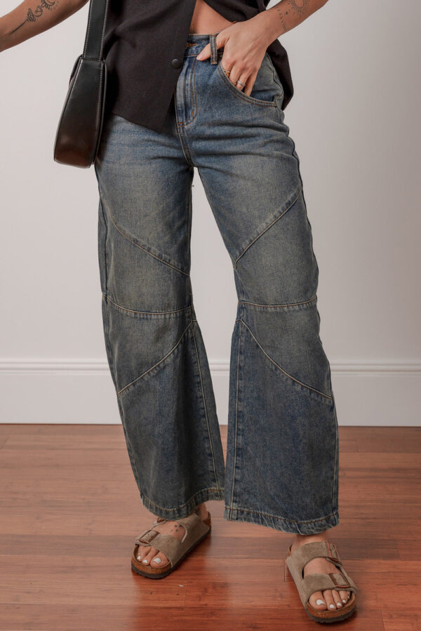 Sail Blue Exposed Stitching Loose Straight High Waist Jeans - Image 4