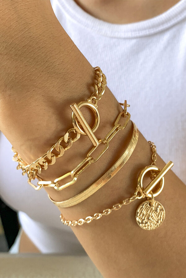 Gold Multi Layered Rhinestone Chain Bracelet Set - Image 2