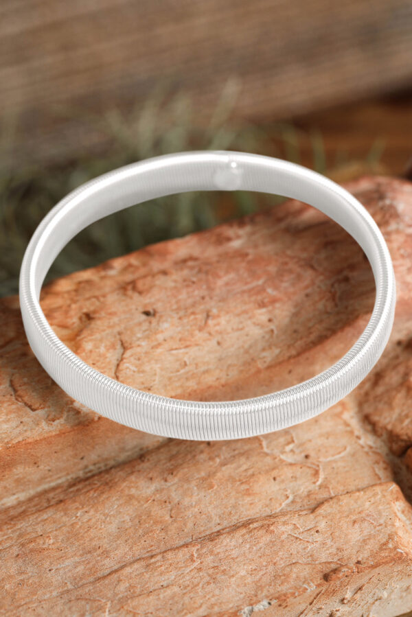 White Stretchy Plated Metal Wide Bangle - Image 3