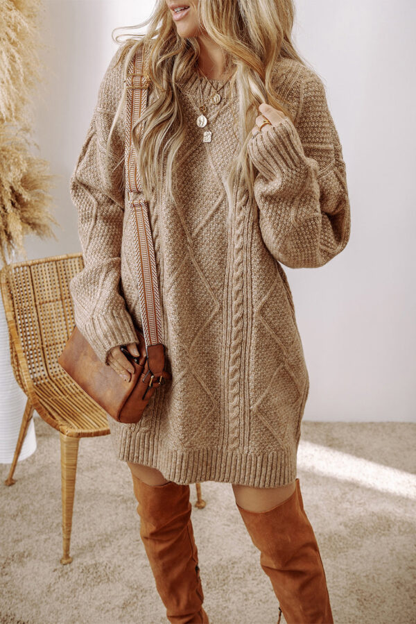 Parchment Cable Knit Drop Shoulder Loose Fit Sweater Dress - Image 3