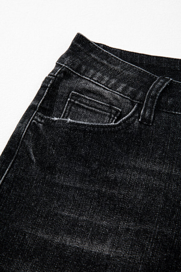 Carbon Grey Mineral Wash Raw Hem High Waist Flared Jeans - Image 6