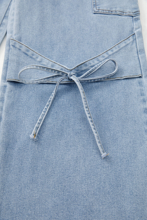 Beau Blue Bowknot Decor Boyfriend Cargo Jeans - Image 8